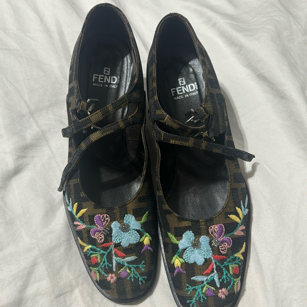 Fendi embroidered Zucca Mary Jane Heels